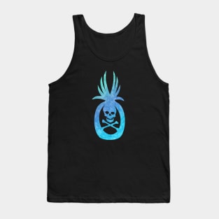 Tropical Pirate Pineapple Halloween Skull and Crossbones Aqua Tank Top